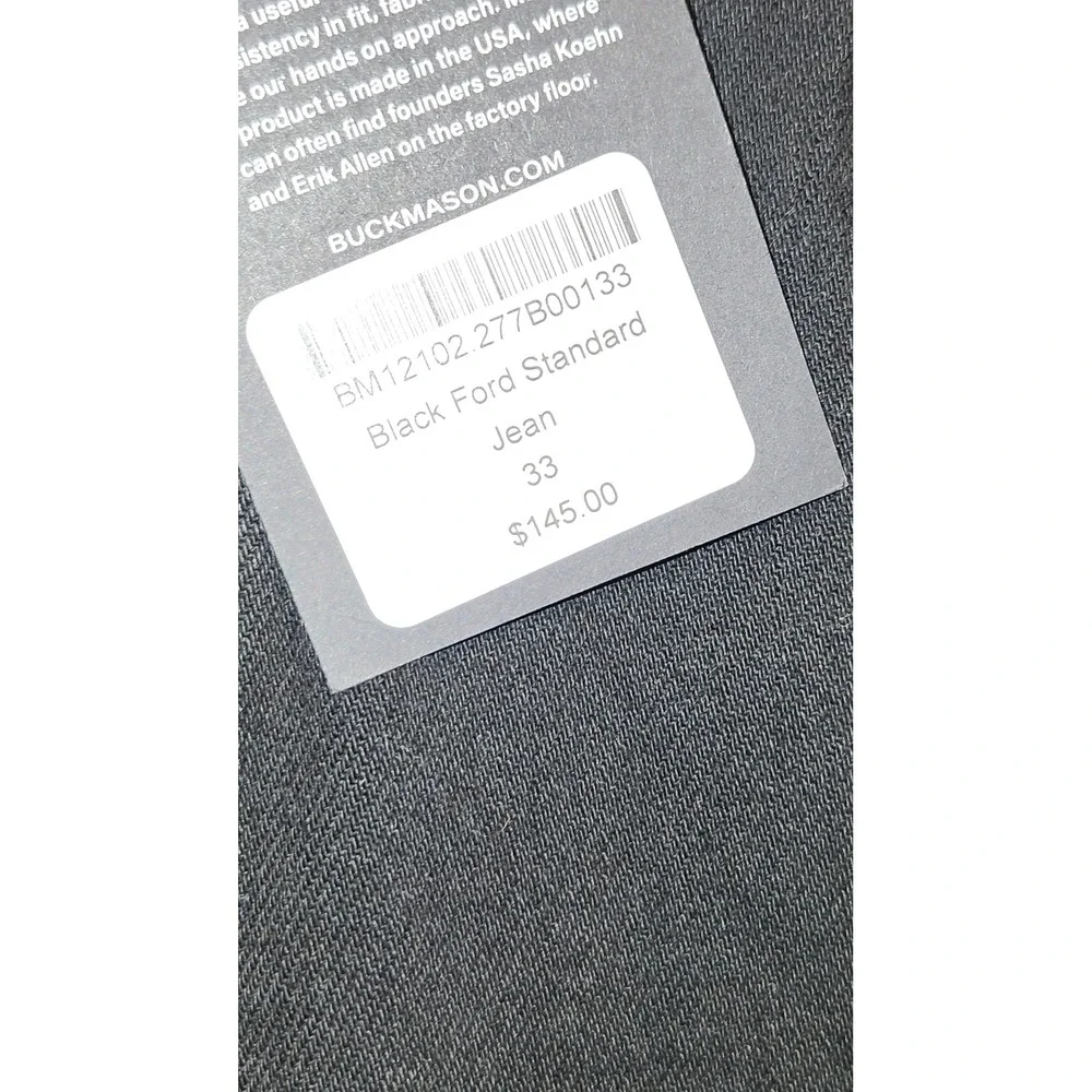 Buck Mason Black Ford Standard Jean Mens 33x30 Straight Leg BM12102.277